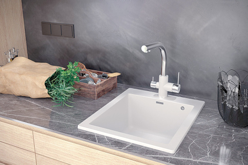 Кухонная мойка Paulmark KANTE 50 PM105152-WH 51х52 цвет белый - фото 3